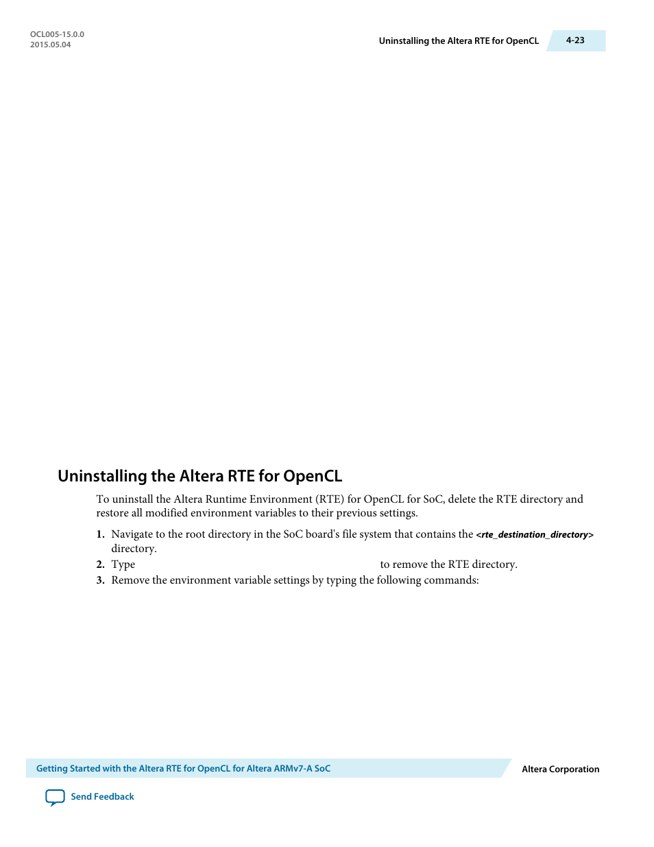 Uninstalling the altera rte for opencl, Uninstalling the altera rte for opencl -23 | Altera RTE for OpenCL User Manual | Page 52 / 53