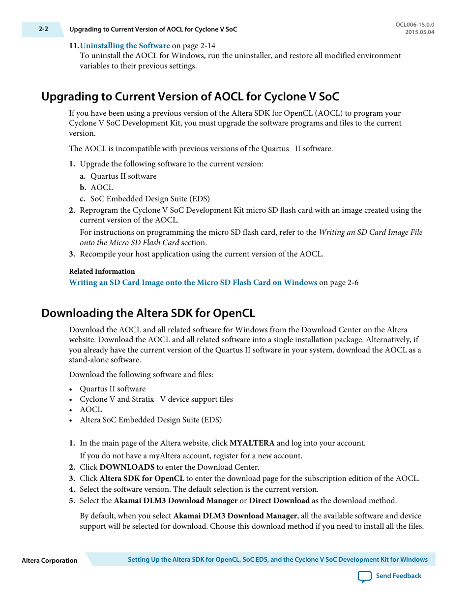 Downloading the altera sdk for opencl, Downloading the altera sdk for opencl -2 | Altera SDK for OpenCL Cyclone V SoC User Manual | Page 11 / 39