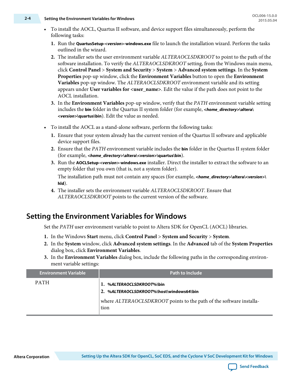 Setting the environment variables for windows, Setting the environment variables for windows -4 | Altera SDK for OpenCL Cyclone V SoC User Manual | Page 13 / 39