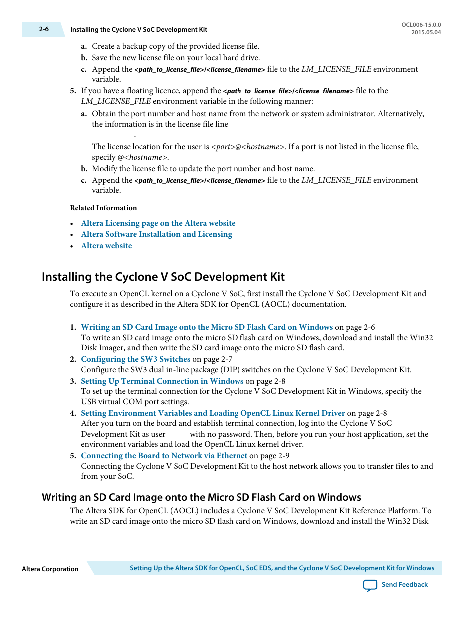 Installing the cyclone v soc development kit, Installing the cyclone v soc development kit -6 | Altera SDK for OpenCL Cyclone V SoC User Manual | Page 15 / 39