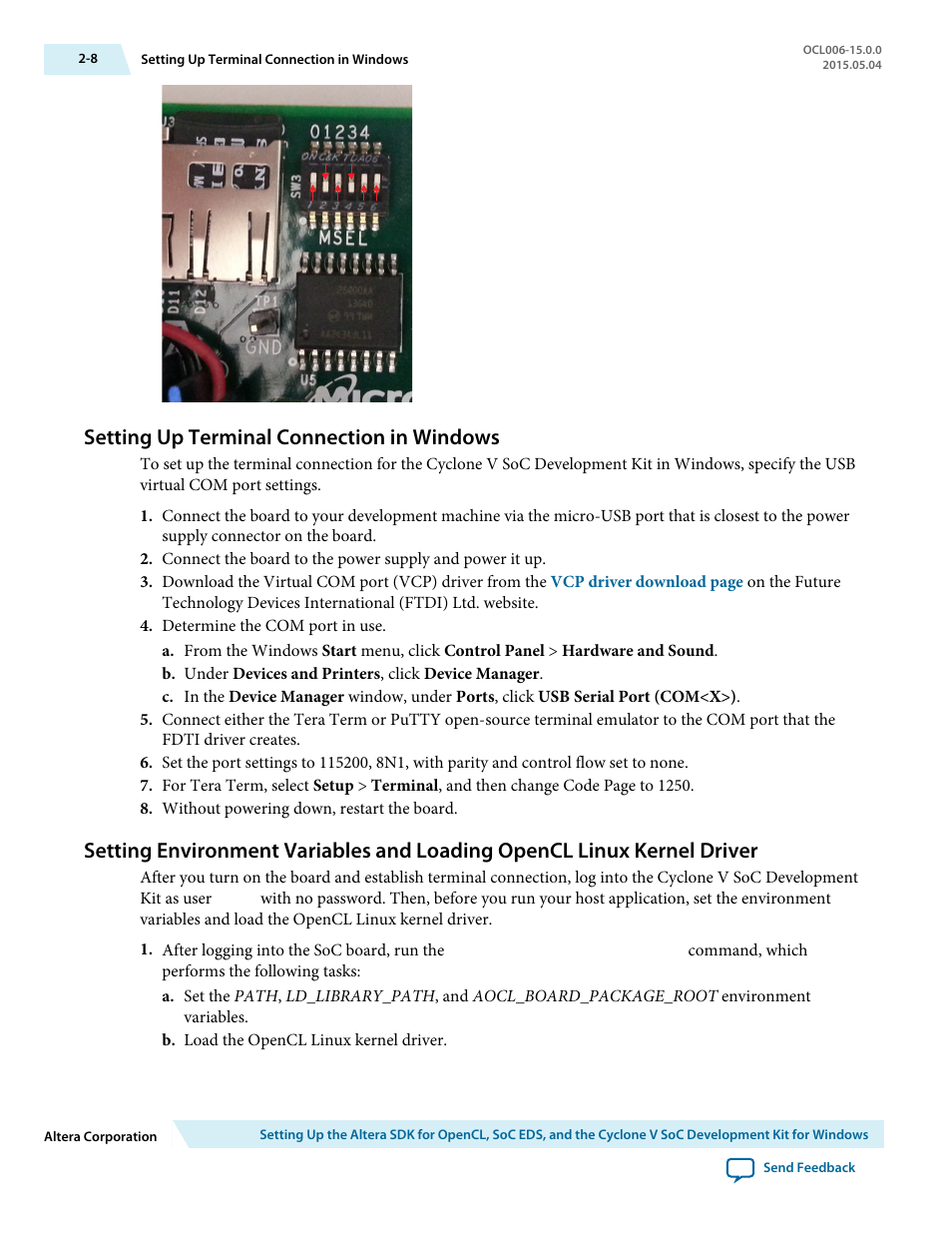 Setting up terminal connection in windows, Setting up terminal connection in windows -8 | Altera SDK for OpenCL Cyclone V SoC User Manual | Page 17 / 39