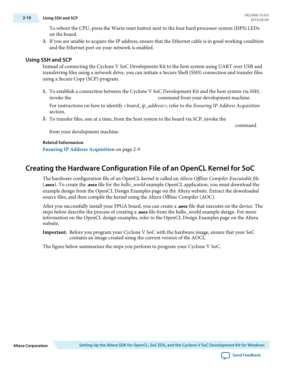 Using ssh and scp | Altera SDK for OpenCL Cyclone V SoC User Manual | Page 19 / 39