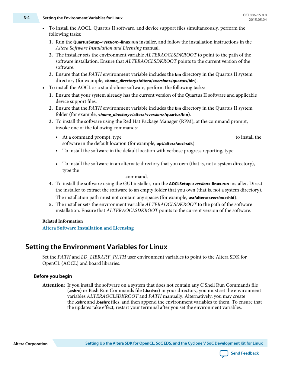 Setting the environment variables for linux, Setting the environment variables for linux -4 | Altera SDK for OpenCL Cyclone V SoC User Manual | Page 27 / 39