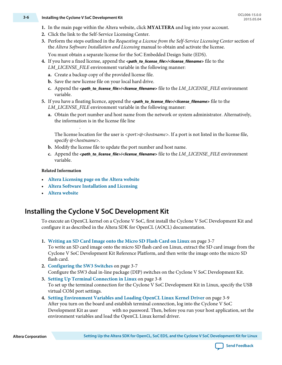 Installing the cyclone v soc development kit, Installing the cyclone v soc development kit -6 | Altera SDK for OpenCL Cyclone V SoC User Manual | Page 29 / 39
