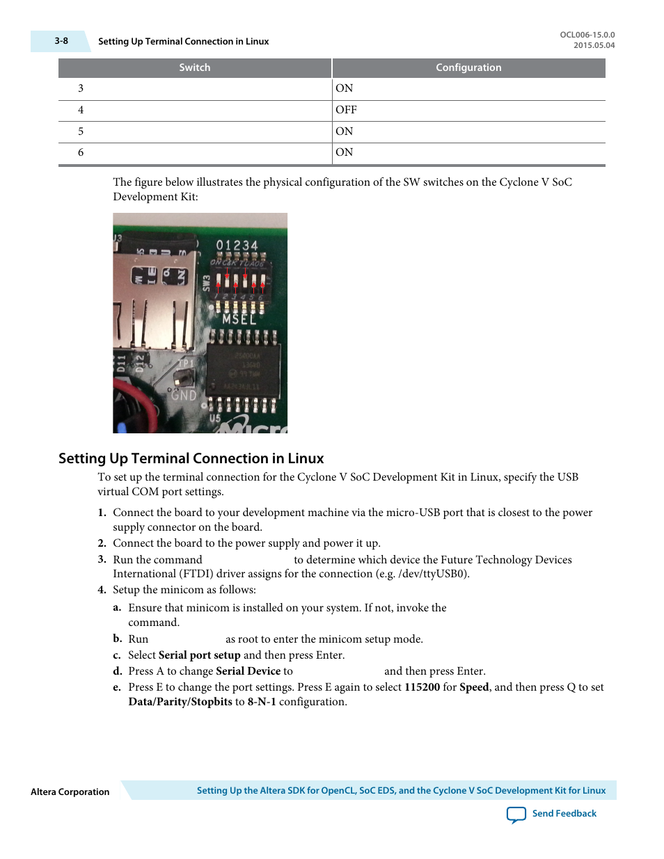 Setting up terminal connection in linux, Setting up terminal connection in linux -8 | Altera SDK for OpenCL Cyclone V SoC User Manual | Page 31 / 39