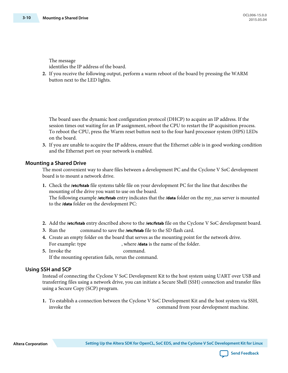 Mounting a shared drive, Using ssh and scp | Altera SDK for OpenCL Cyclone V SoC User Manual | Page 33 / 39