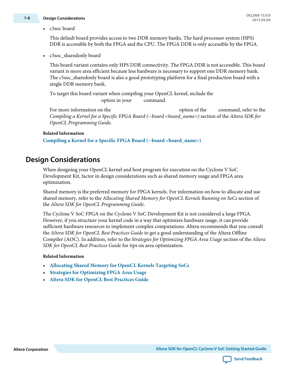 Design considerations, Design considerations -6 | Altera SDK for OpenCL Cyclone V SoC User Manual | Page 9 / 39