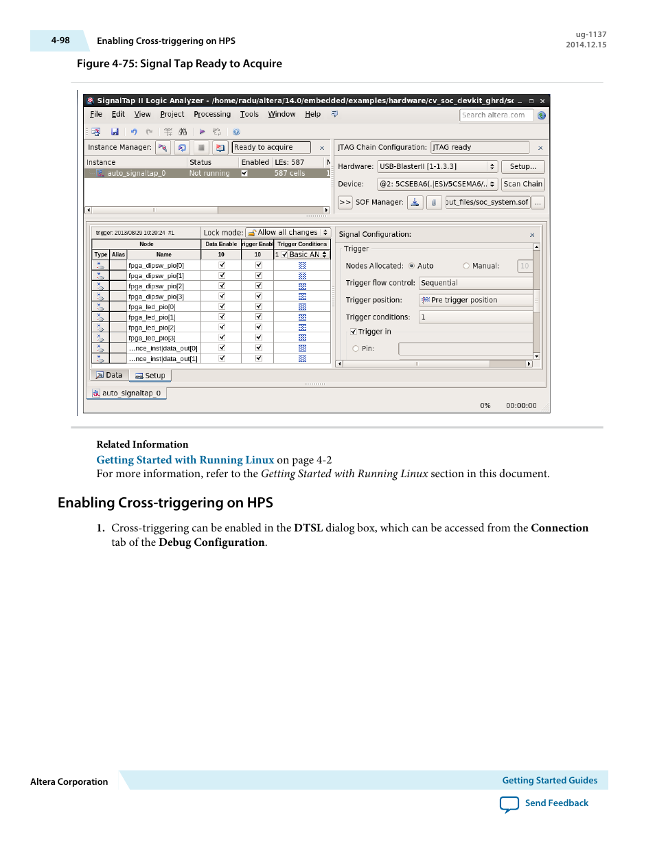 Enabling cross-triggering on hps, Enabling cross-triggering on hps -98 | Altera SoC Embedded Design Suite User Manual | Page 117 / 207