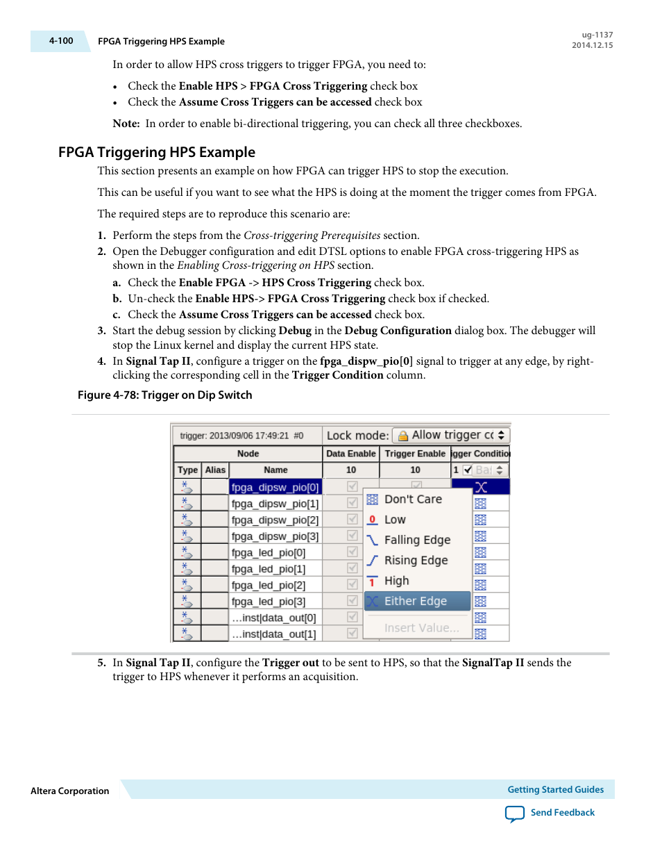 Fpga triggering hps example, Fpga triggering hps example -100 | Altera SoC Embedded Design Suite User Manual | Page 119 / 207