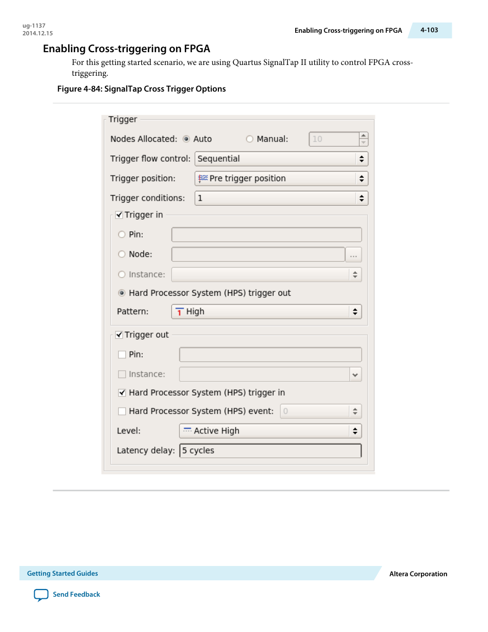 Enabling cross-triggering on fpga, Enabling cross-triggering on fpga -103 | Altera SoC Embedded Design Suite User Manual | Page 122 / 207