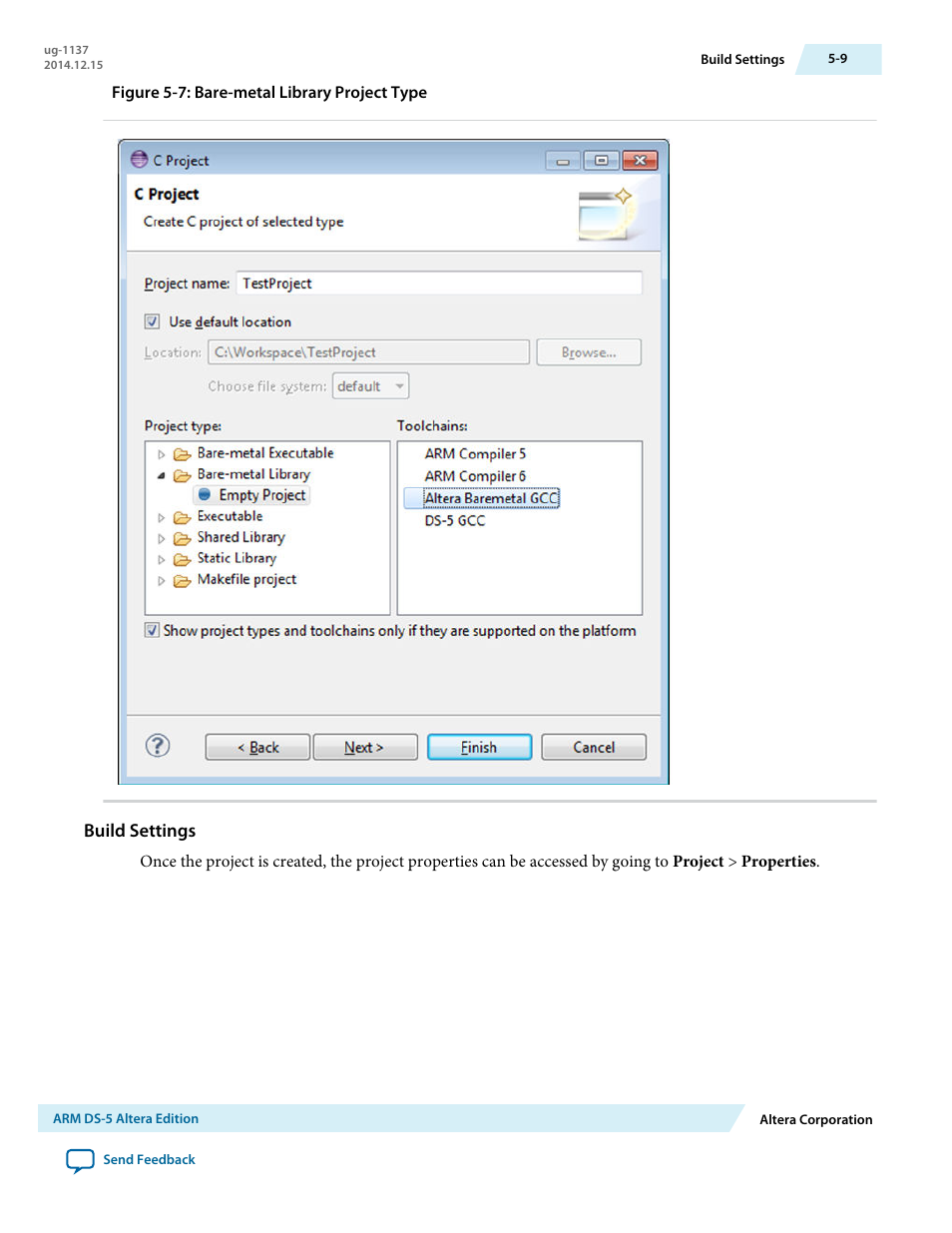 Build settings | Altera SoC Embedded Design Suite User Manual | Page 134 / 207