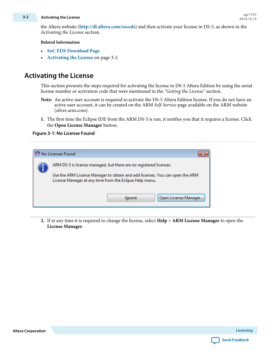 Activating the license, Activating the license -2 | Altera SoC Embedded Design Suite User Manual | Page 14 / 207
