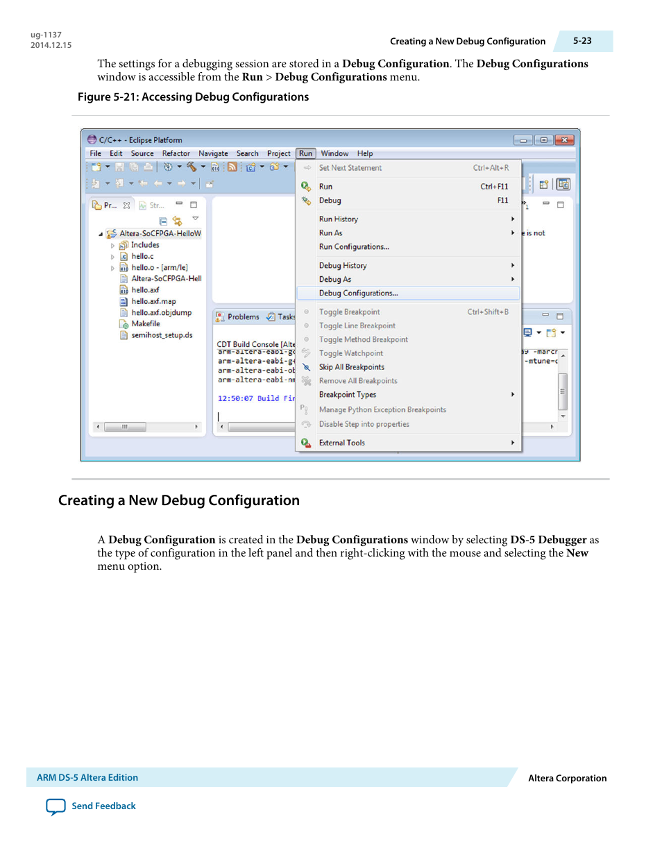 Creating a new debug configuration, Creating a new debug configuration -23 | Altera SoC Embedded Design Suite User Manual | Page 148 / 207