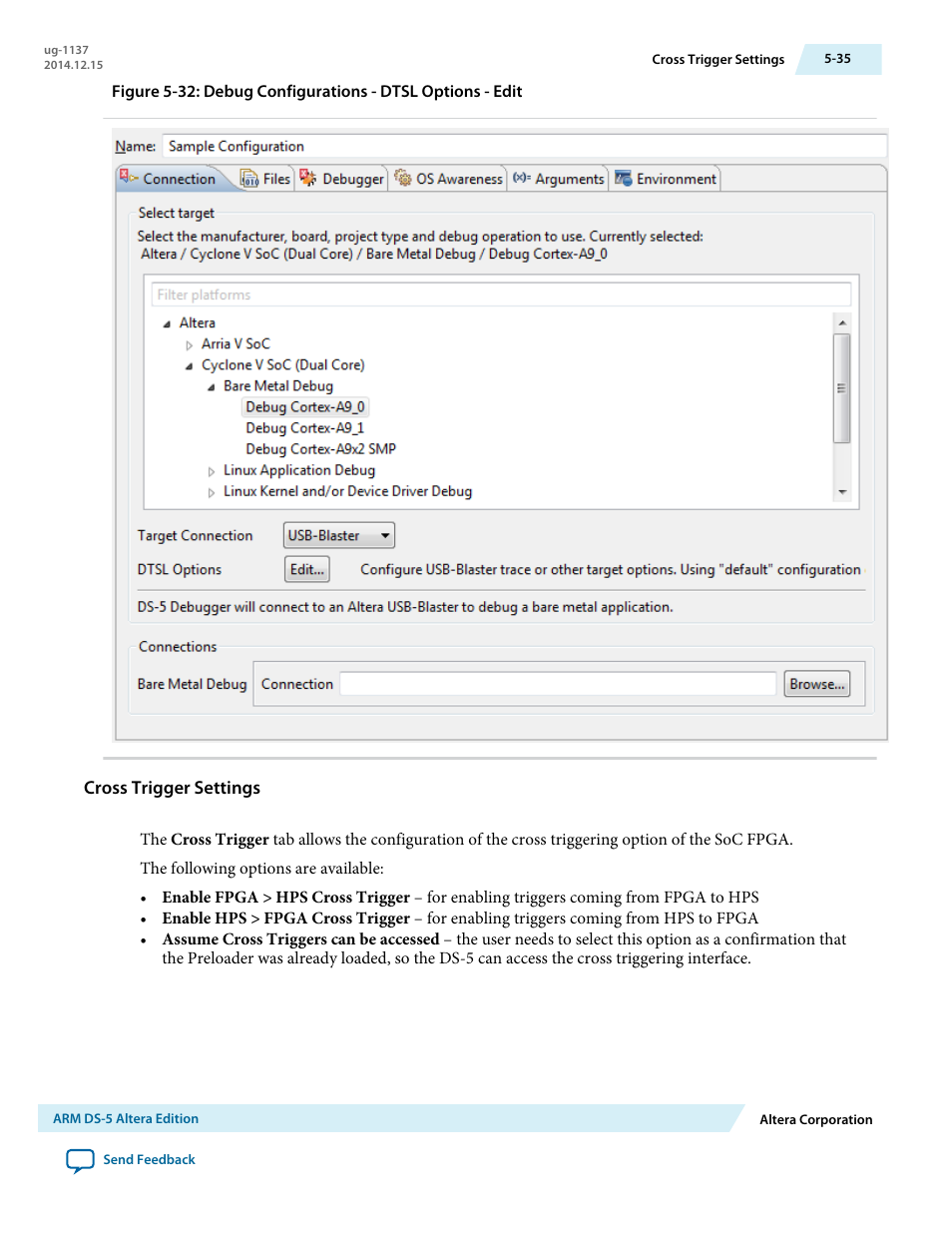Cross trigger settings | Altera SoC Embedded Design Suite User Manual | Page 160 / 207
