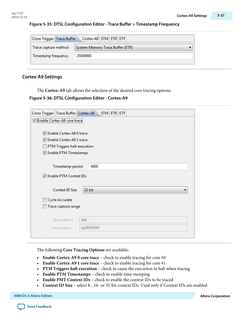 Cortex-a9 settings | Altera SoC Embedded Design Suite User Manual | Page 162 / 207