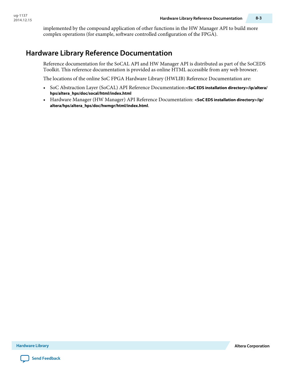 Hardware library reference documentation, Hardware library reference documentation -3 | Altera SoC Embedded Design Suite User Manual | Page 190 / 207