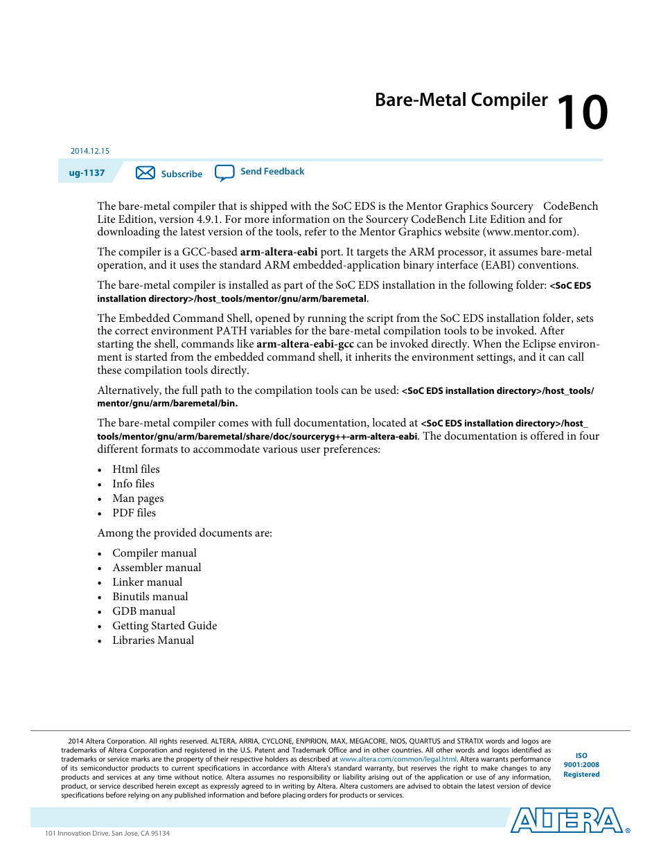 Bare-metal compiler, Bare-metal compiler -1 | Altera SoC Embedded Design Suite User Manual | Page 198 / 207