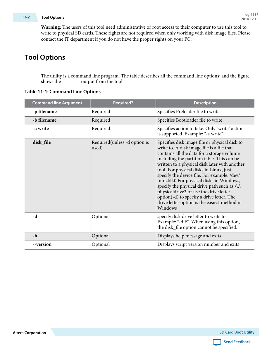 Tool options, Tool options -2 | Altera SoC Embedded Design Suite User Manual | Page 200 / 207