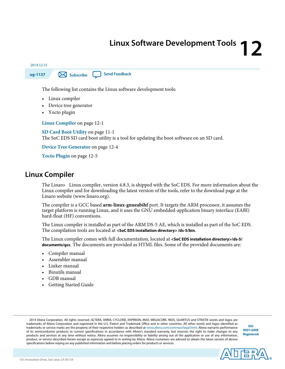 Linux software development tools, Linux compiler, Linux software development tools -1 | Linux compiler -1 | Altera SoC Embedded Design Suite User Manual | Page 202 / 207