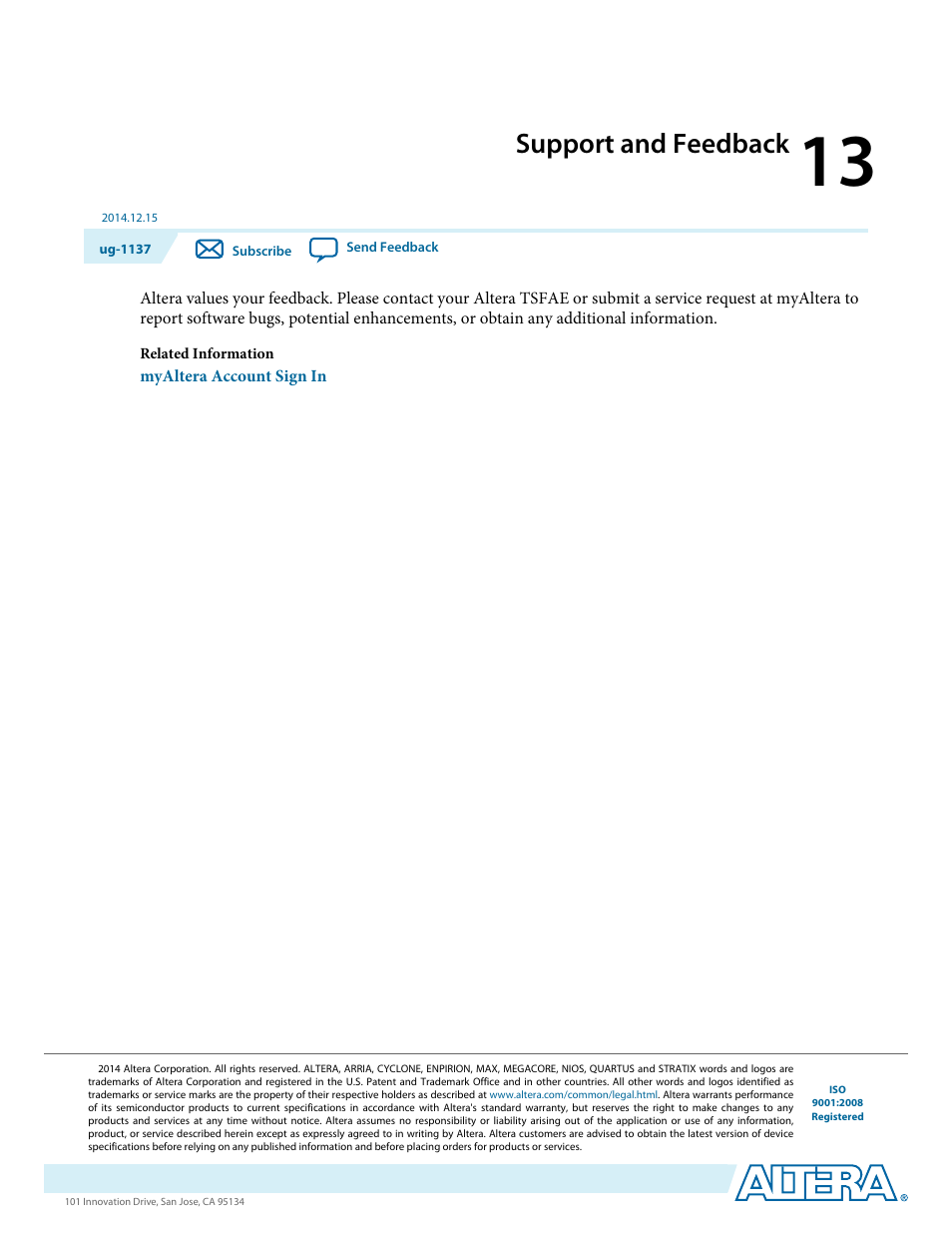 Support and feedback | Altera SoC Embedded Design Suite User Manual | Page 207 / 207