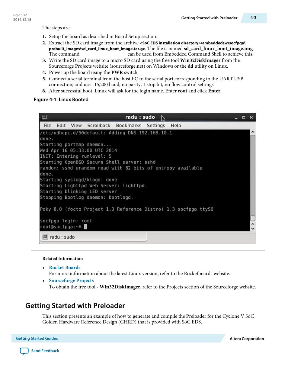 Getting started with preloader, Getting started with preloader -3 | Altera SoC Embedded Design Suite User Manual | Page 22 / 207