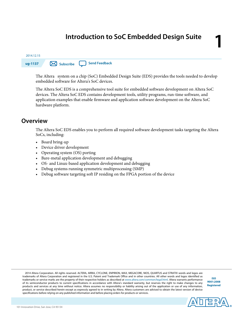 Introduction to soc embedded design suite, Overview, Introduction to soc embedded design suite -1 | Overview -1 | Altera SoC Embedded Design Suite User Manual | Page 6 / 207