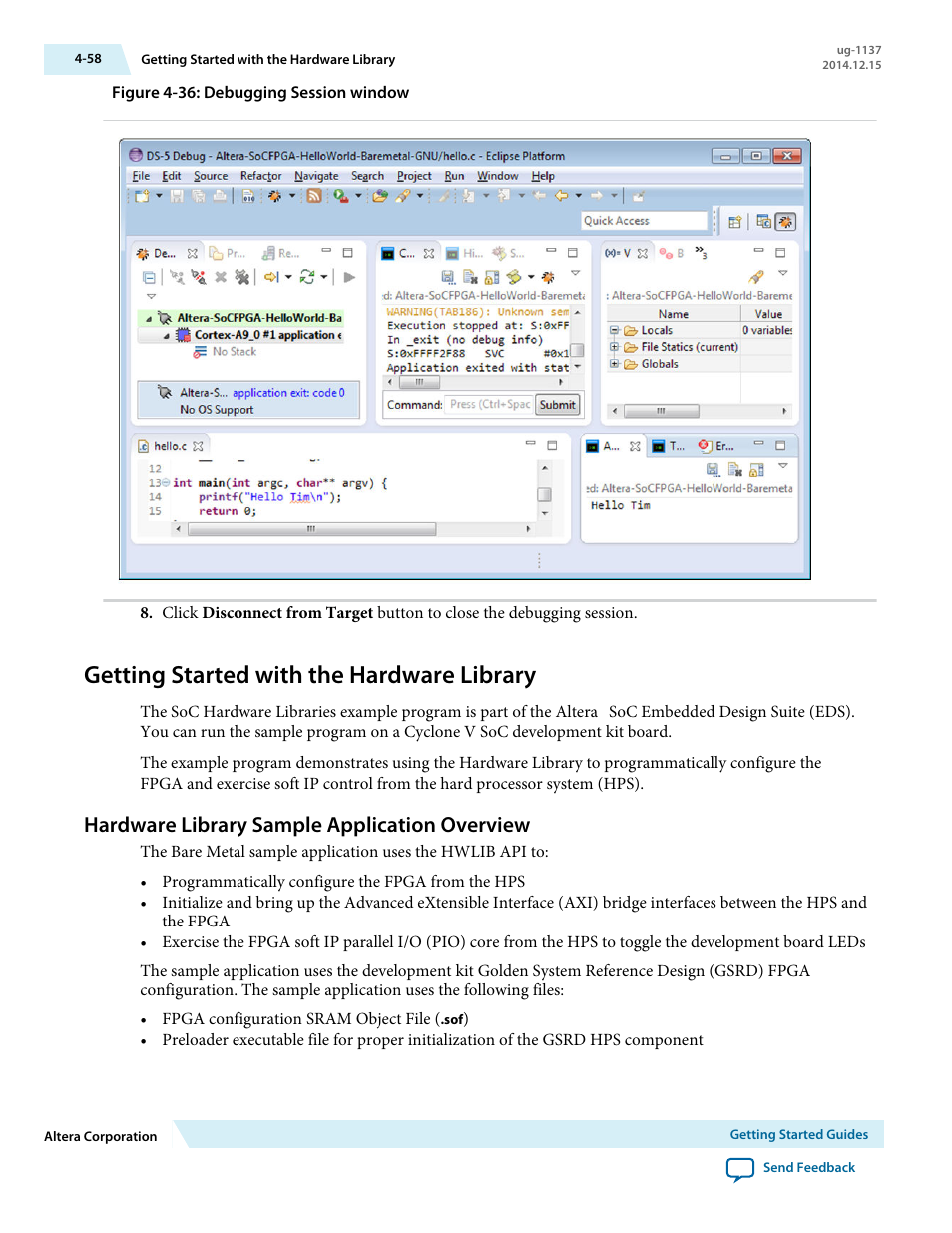 Getting started with the hardware library, Hardware library sample application overview, Getting started with the hardware library -58 | Hardware library sample application overview -58 | Altera SoC Embedded Design Suite User Manual | Page 77 / 207