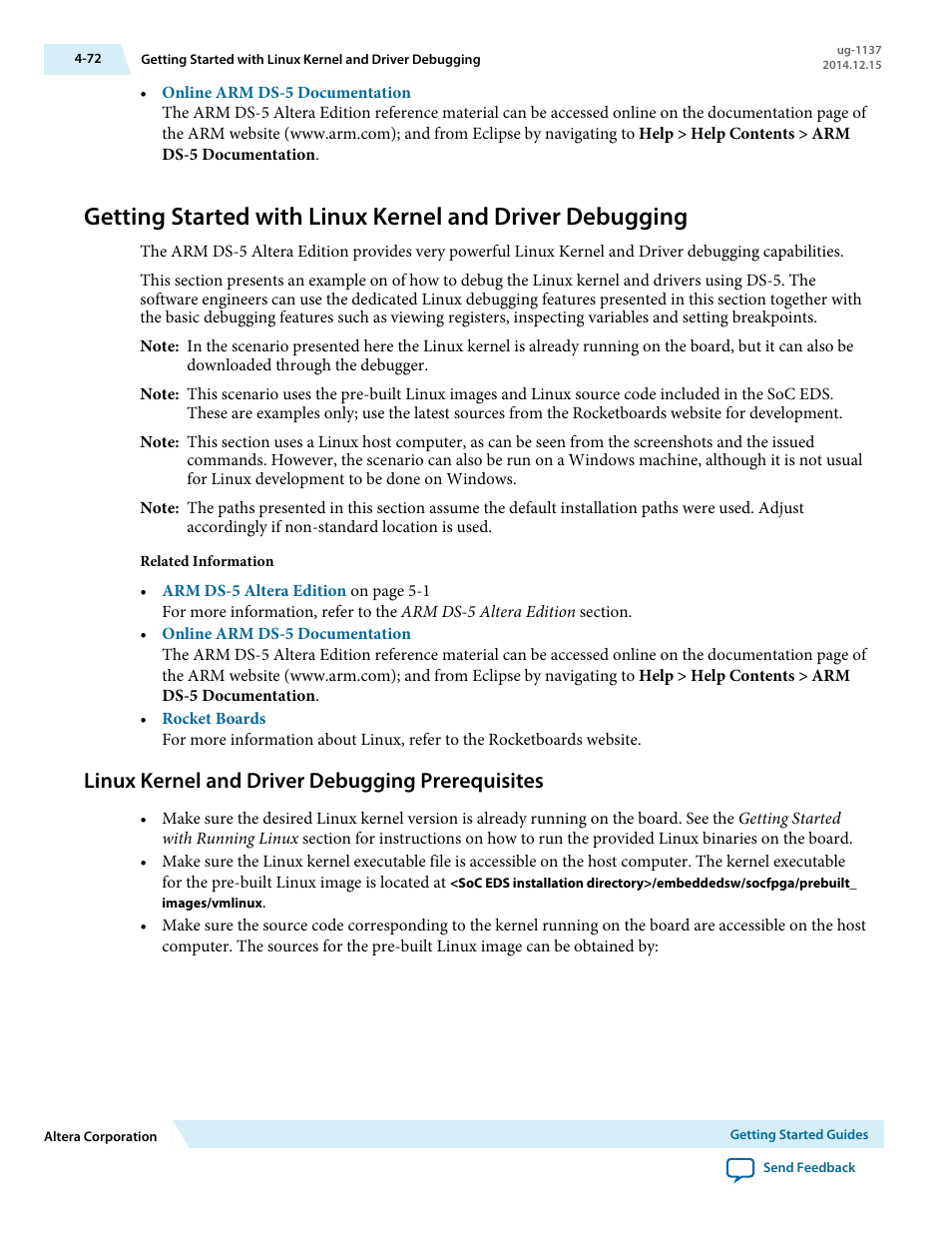 Linux kernel and driver debugging prerequisites | Altera SoC Embedded Design Suite User Manual | Page 91 / 207