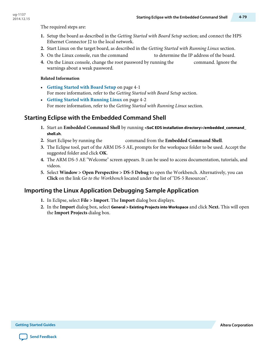 Starting eclipse with the embedded command shell | Altera SoC Embedded Design Suite User Manual | Page 98 / 207