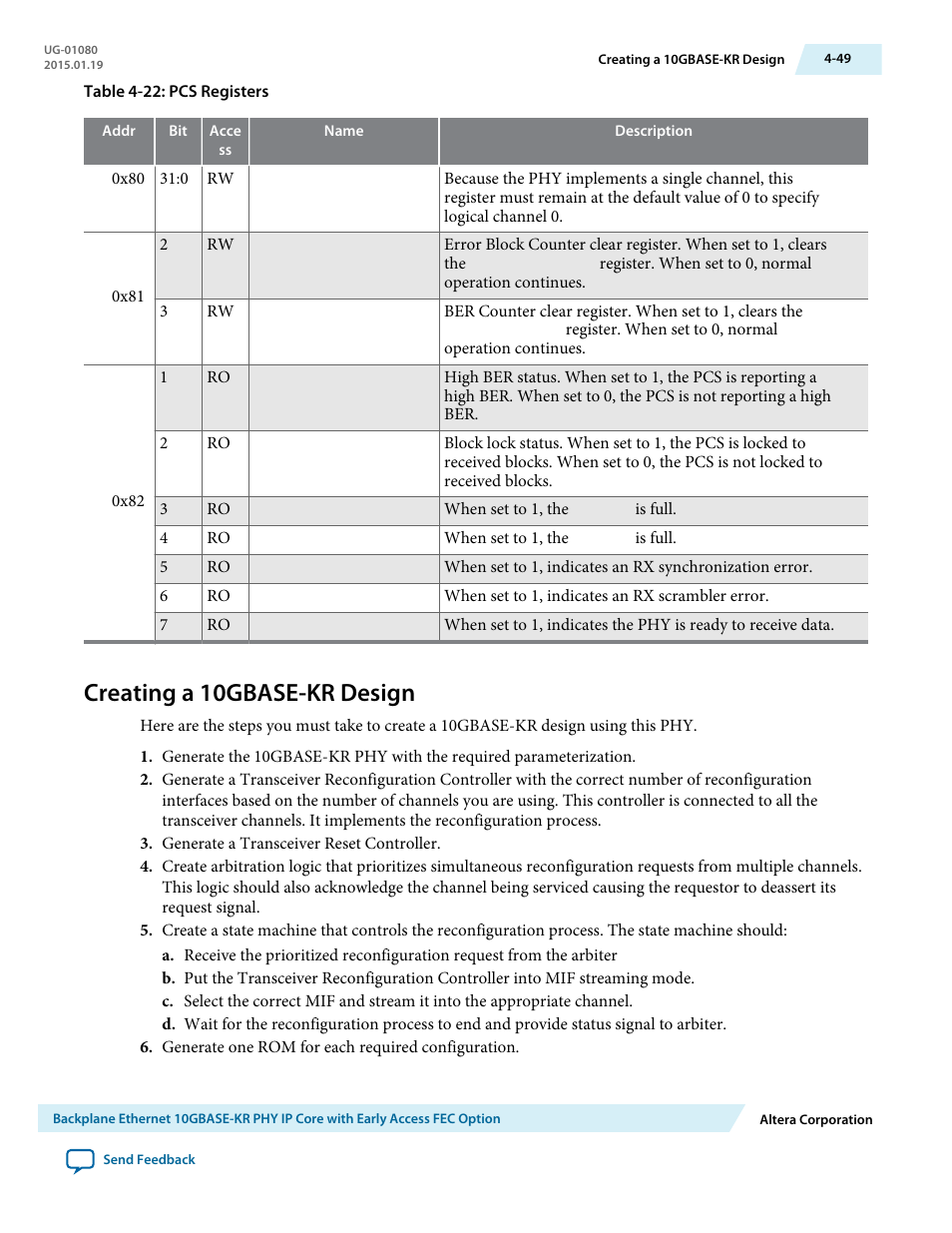 Creating a 10gbase-kr design, Creating a 10gbase-kr design -49, Creating a 10gbase-kr | Design | Altera Transceiver PHY IP Core User Manual | Page 105 / 702