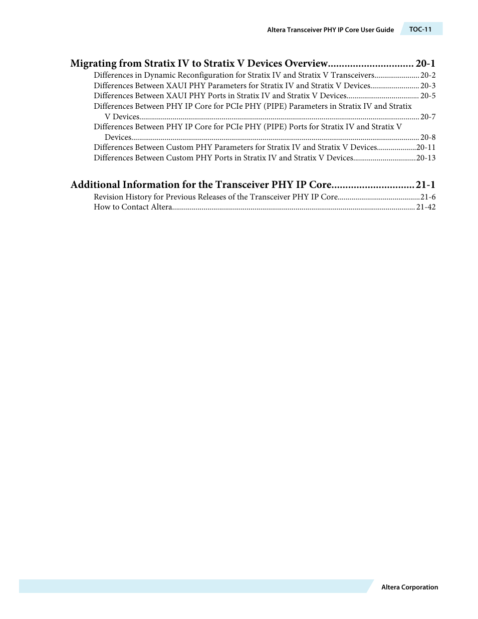 Altera Transceiver PHY IP Core User Manual | Page 11 / 702