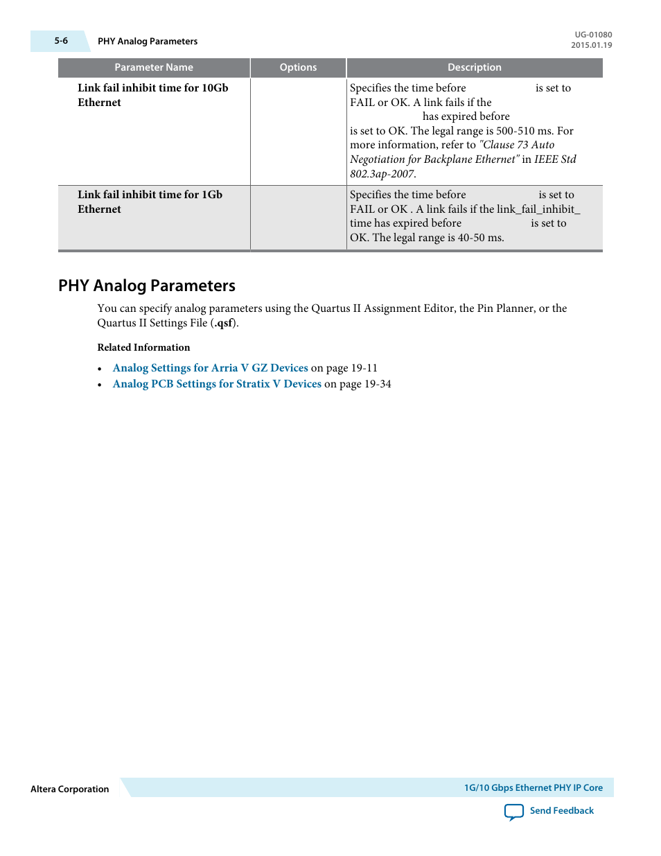 Phy analog parameters, Phy analog parameters -6 | Altera Transceiver PHY IP Core User Manual | Page 115 / 702