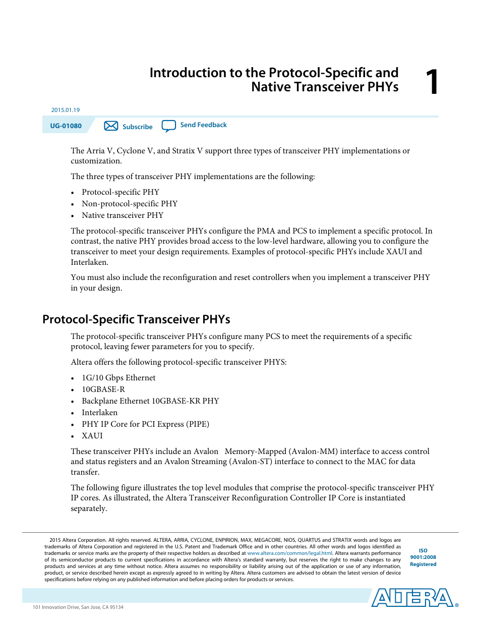 Protocol-specific transceiver phys, Protocol-specific transceiver phys -1 | Altera Transceiver PHY IP Core User Manual | Page 12 / 702