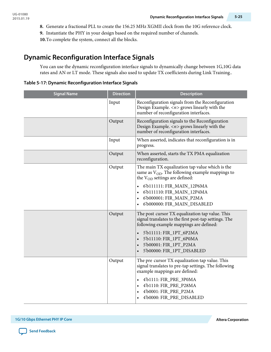 Dynamic reconfiguration interface signals, Dynamic reconfiguration interface signals -25 | Altera Transceiver PHY IP Core User Manual | Page 134 / 702