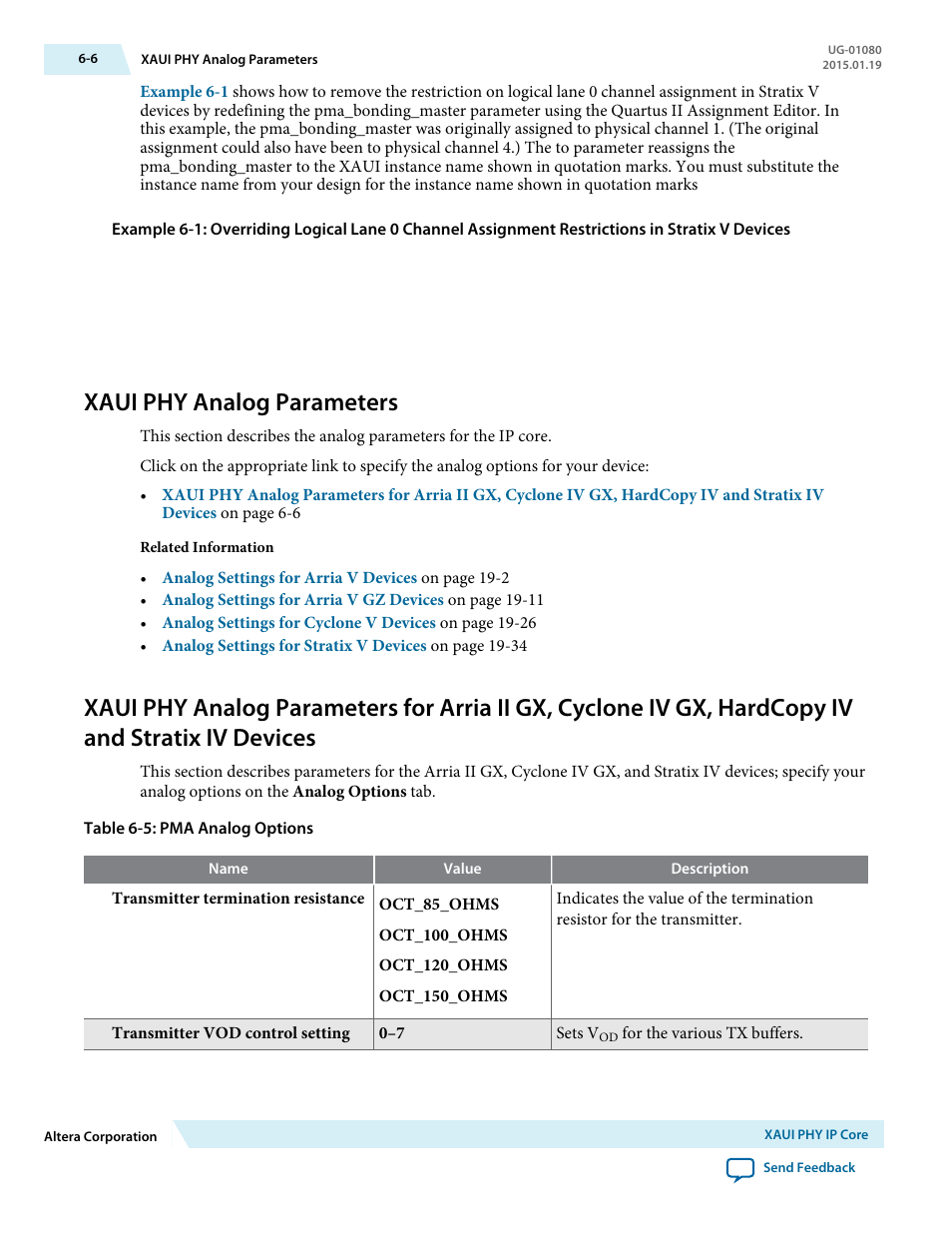 Xaui phy analog parameters, Xaui phy analog parameters -6, Devices -6 | Altera Transceiver PHY IP Core User Manual | Page 146 / 702