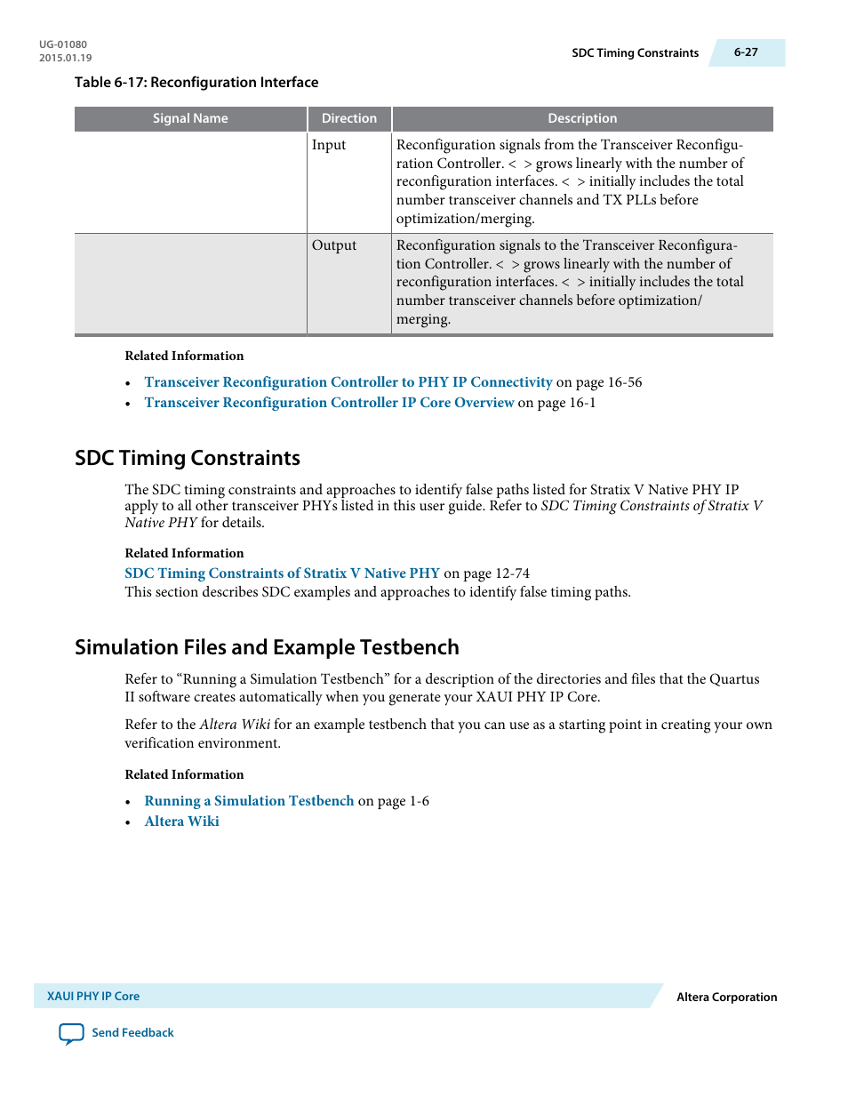 Sdc timing constraints, Simulation files and example testbench, Sdc timing constraints -27 | Simulation files and example testbench -27 | Altera Transceiver PHY IP Core User Manual | Page 167 / 702