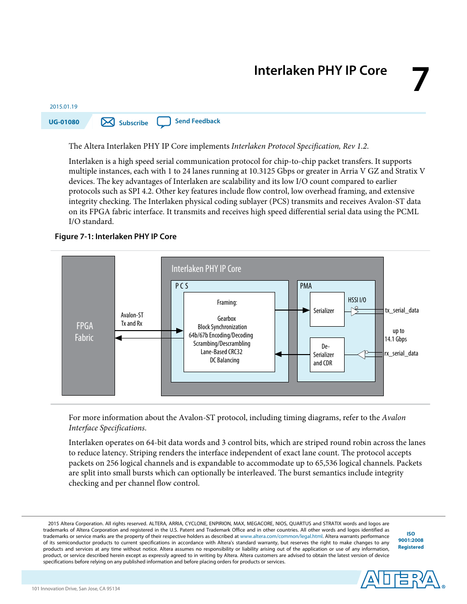 Interlaken phy ip core, Interlaken phy ip core -1, Interlaken phy ip core fpga fabric | Altera Transceiver PHY IP Core User Manual | Page 168 / 702