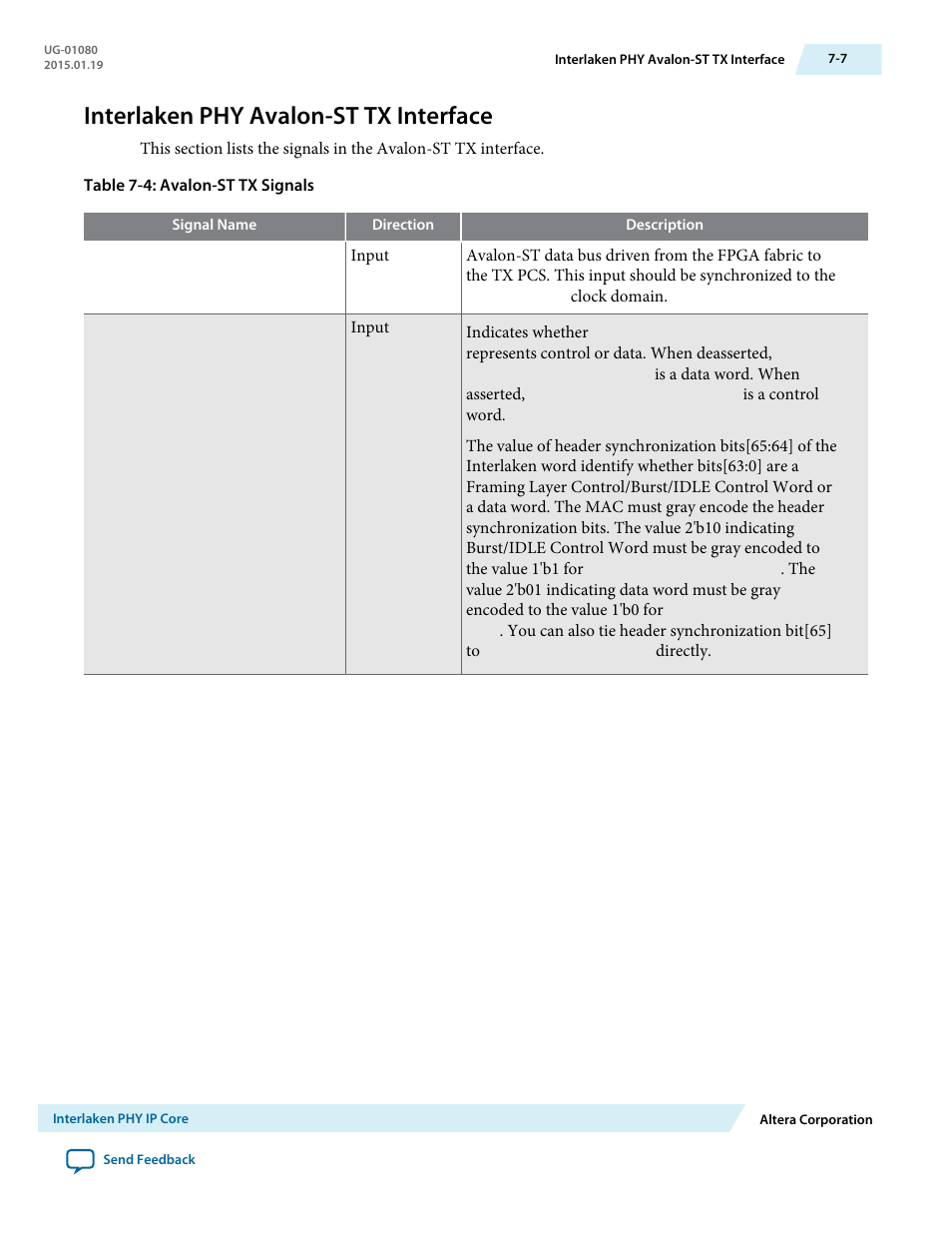 Interlaken phy avalon-st tx interface, Interlaken phy avalon-st tx interface -7 | Altera Transceiver PHY IP Core User Manual | Page 174 / 702