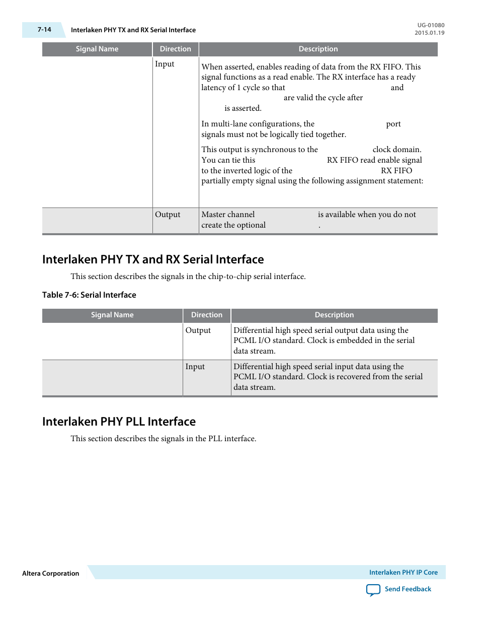 Interlaken phy tx and rx serial interface, Interlaken phy pll interface, Interlaken phy tx and rx serial interface -14 | Interlaken phy pll interface -14 | Altera Transceiver PHY IP Core User Manual | Page 181 / 702