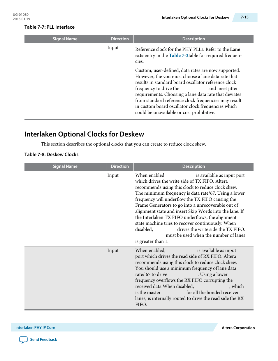 Interlaken optional clocks for deskew, Interlaken optional clocks for deskew -15 | Altera Transceiver PHY IP Core User Manual | Page 182 / 702