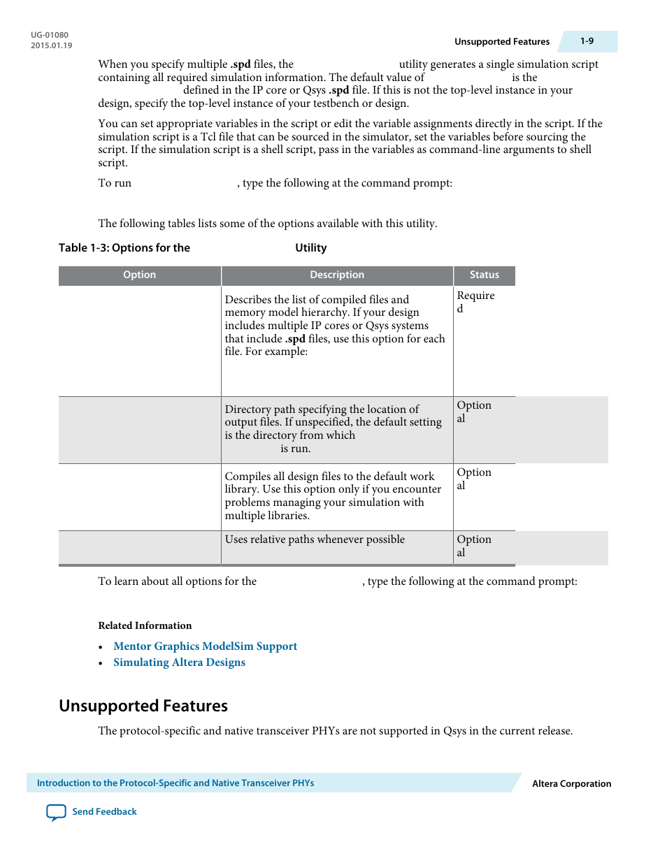 Unsupported features, Unsupported features -9 | Altera Transceiver PHY IP Core User Manual | Page 20 / 702