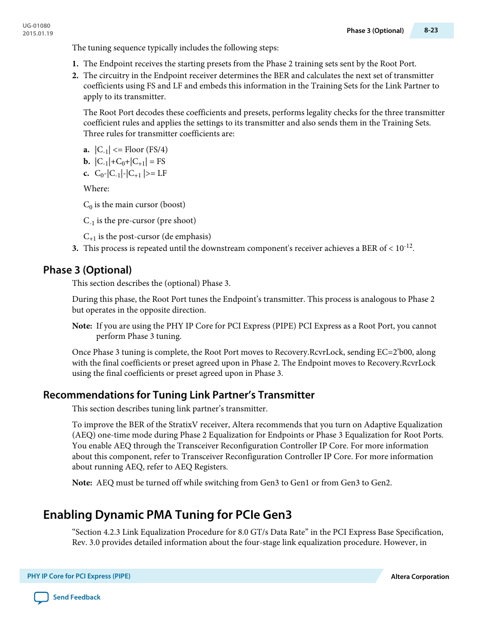 Phase 3 (optional), Enabling dynamic pma tuning for pcie gen3, Phase 3 (optional) -23 | Enabling dynamic pma tuning for pcie gen3 -23 | Altera Transceiver PHY IP Core User Manual | Page 211 / 702