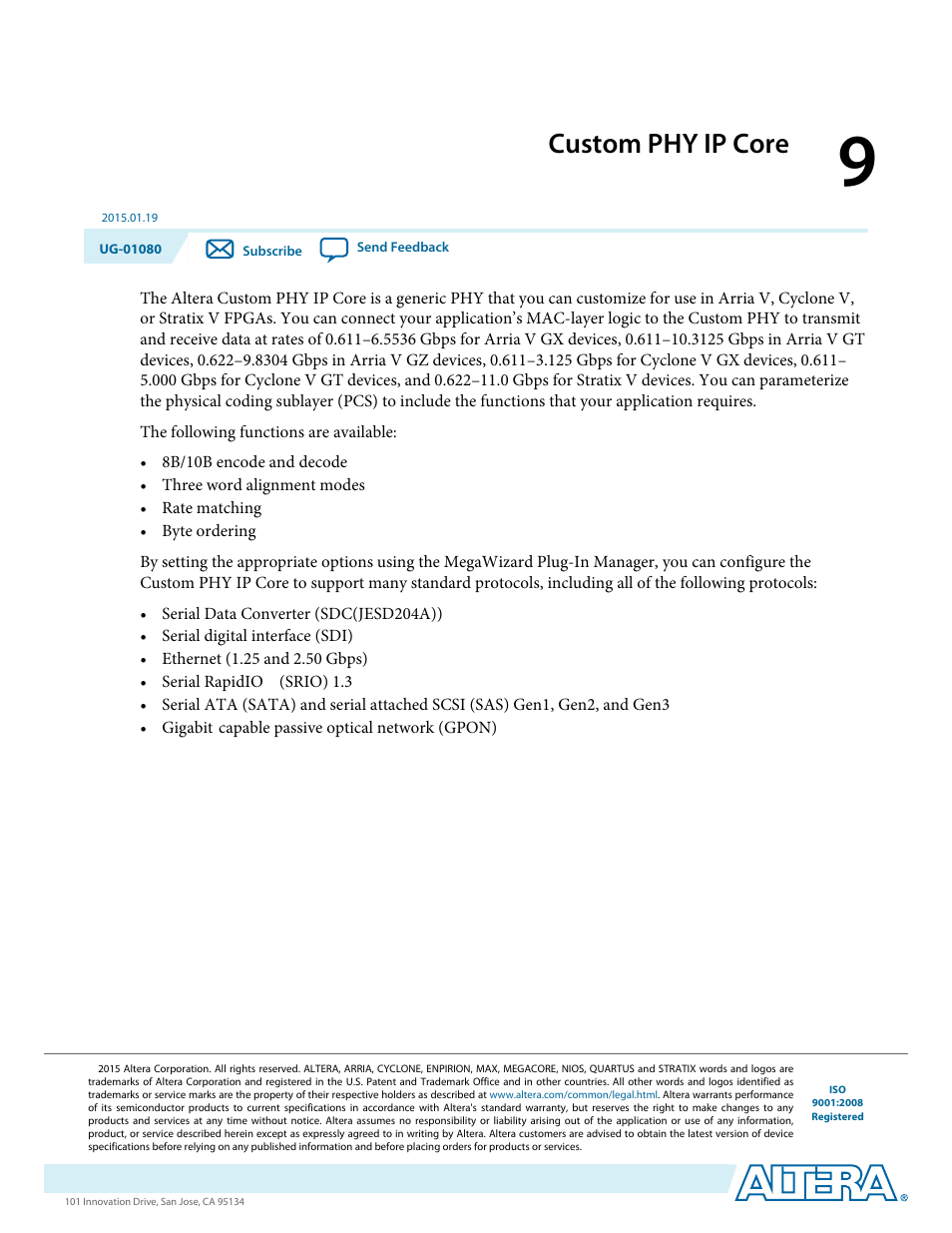 Custom phy ip core, Custom phy ip core -1 | Altera Transceiver PHY IP Core User Manual | Page 214 / 702