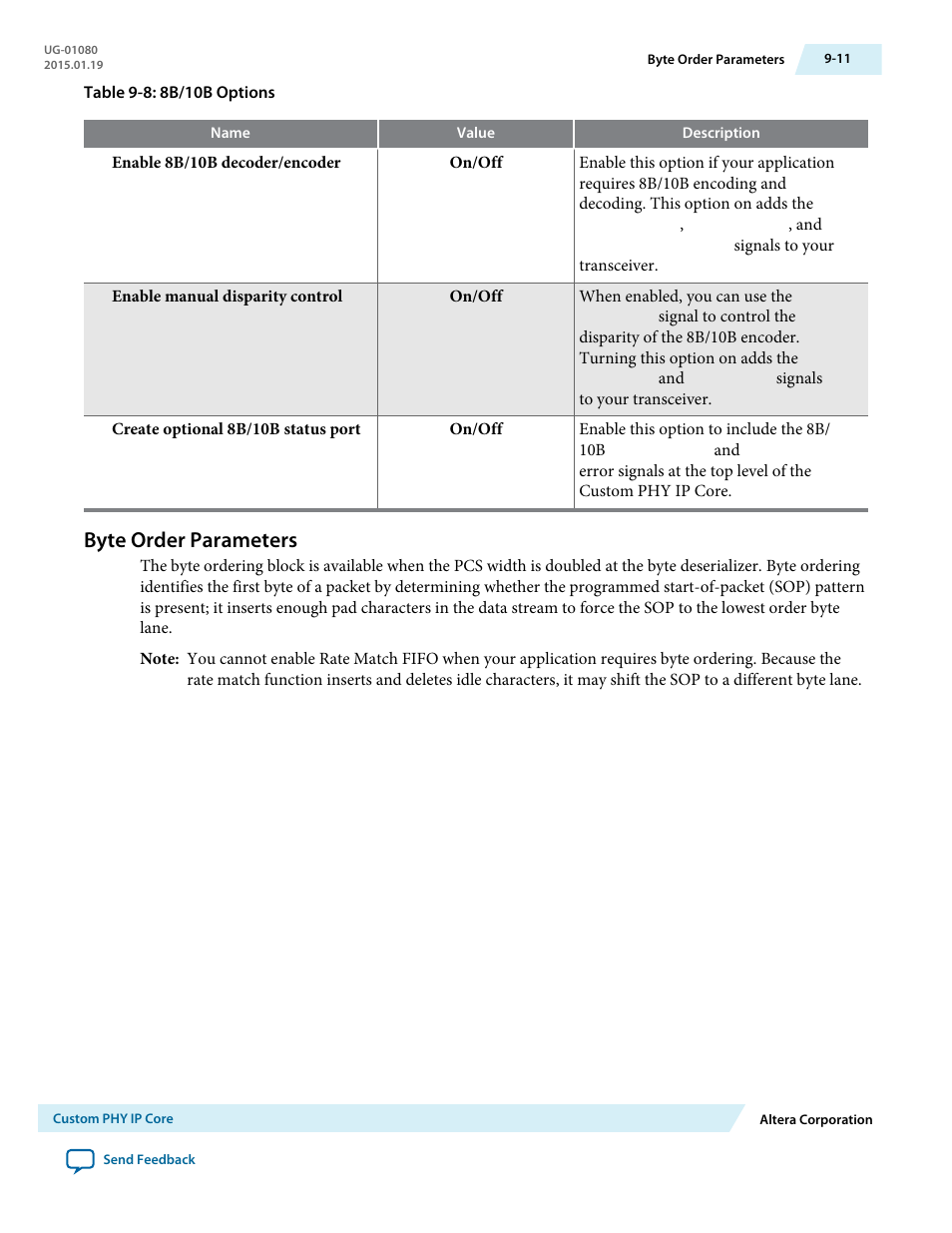 Byte order parameters, Byte order parameters -11 | Altera Transceiver PHY IP Core User Manual | Page 224 / 702