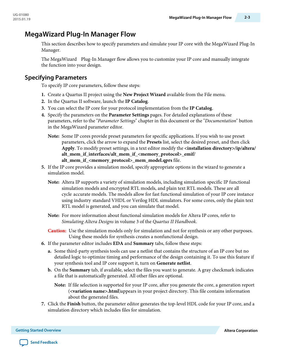 Megawizard plug-in manager flow, Specifying parameters, Megawizard plug-in manager flow -3 | Specifying parameters -3 | Altera Transceiver PHY IP Core User Manual | Page 23 / 702