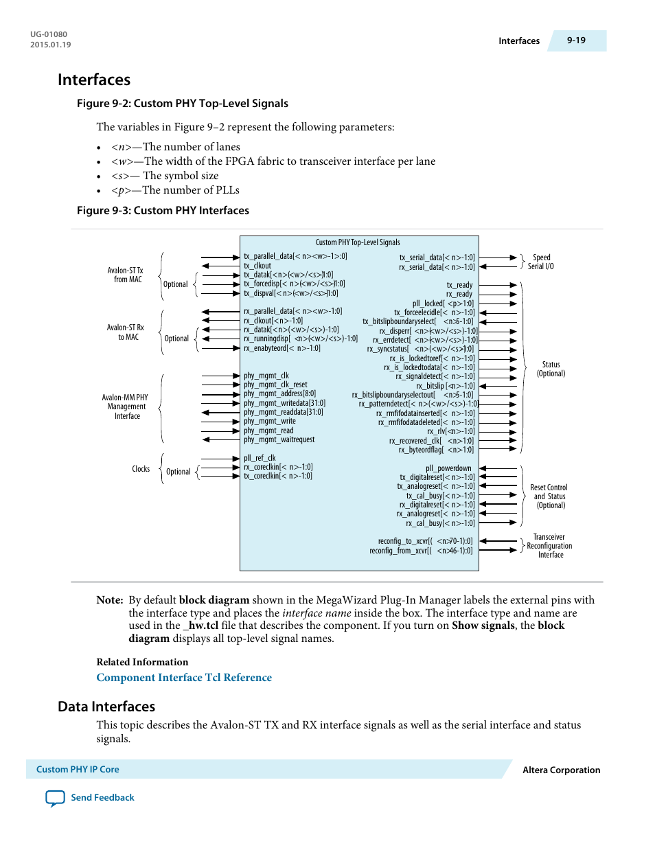 Interfaces, Data interfaces, Interfaces -19 | Data interfaces -19 | Altera Transceiver PHY IP Core User Manual | Page 232 / 702