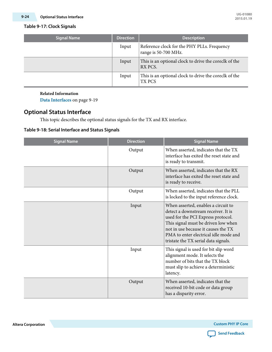 Optional status interface, Optional status interface -24 | Altera Transceiver PHY IP Core User Manual | Page 237 / 702