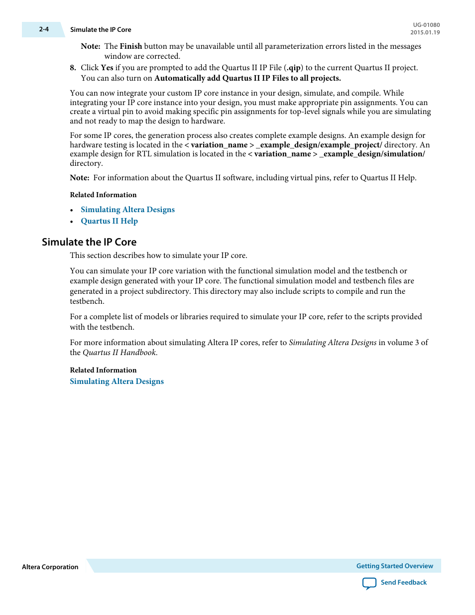 Simulate the ip core, Simulate the ip core -4 | Altera Transceiver PHY IP Core User Manual | Page 24 / 702