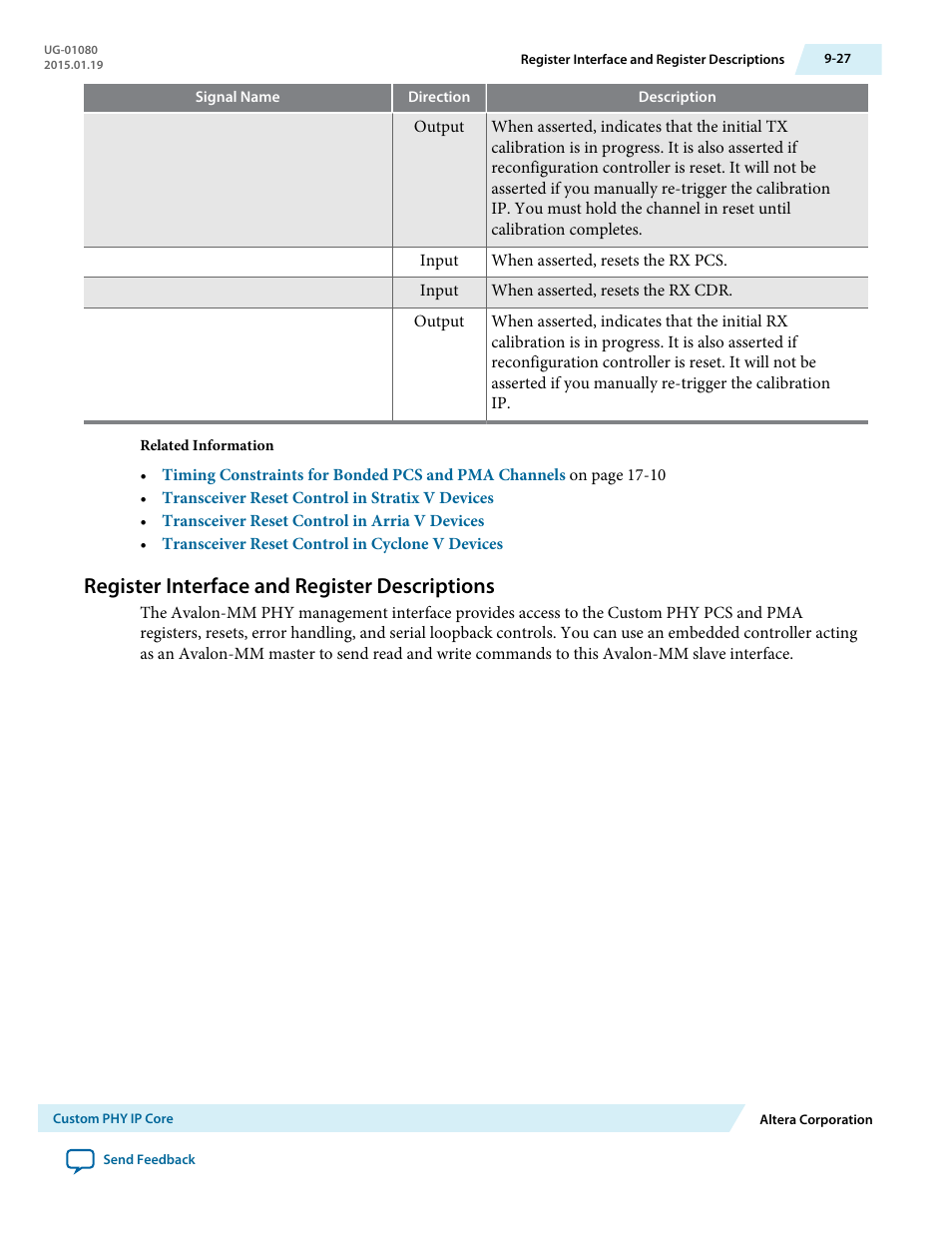 Register interface and register descriptions, Register interface and register descriptions -27 | Altera Transceiver PHY IP Core User Manual | Page 240 / 702