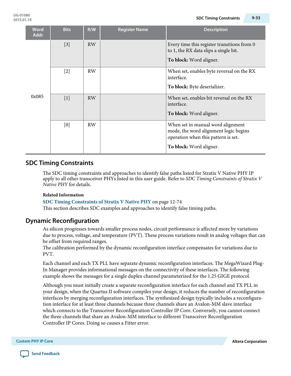 Sdc timing constraints, Dynamic reconfiguration, Sdc timing constraints -33 | Dynamic reconfiguration -33 | Altera Transceiver PHY IP Core User Manual | Page 246 / 702